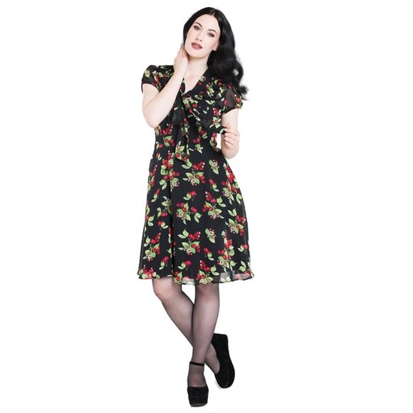 X-Small NWT Hell Bunny Charlotte Cherry Retro Vintage Inspired Dress Modcloth - Picture 1 of 6